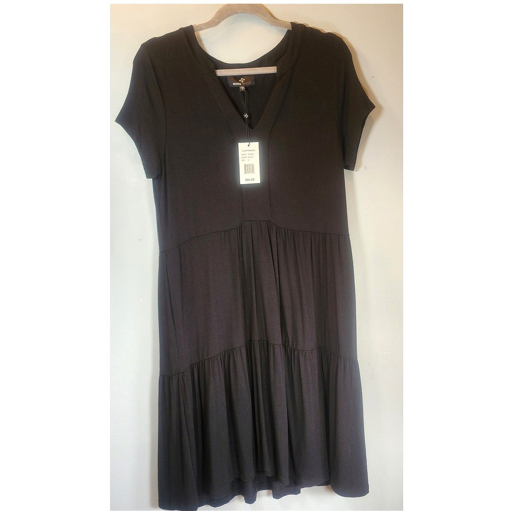 Ronni Nicole Women's Black Above Knee Tiered Dress Small Soft Babydoll NWT